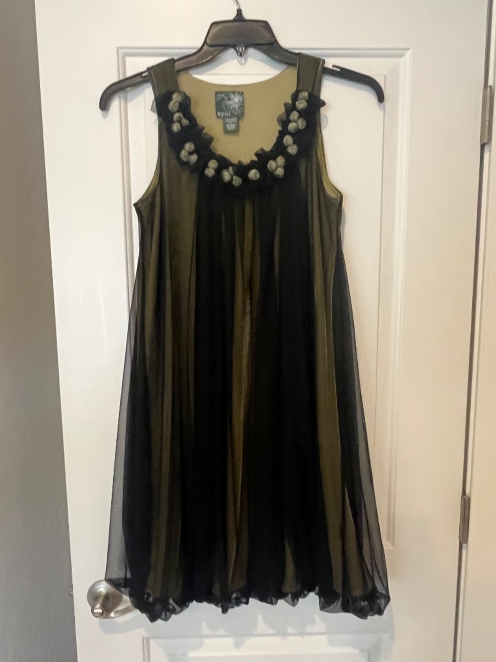 RYU Velvet Chartreuse Black Tulle Babydoll Dress Sz M Dark Fairy Coquette